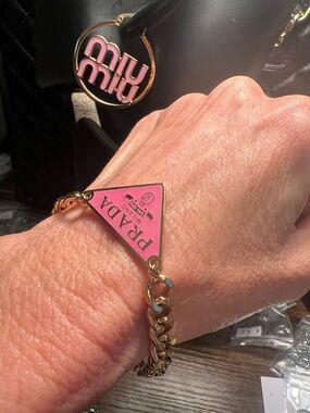 Pink Triangle Logo Bracelet - Gold Tone